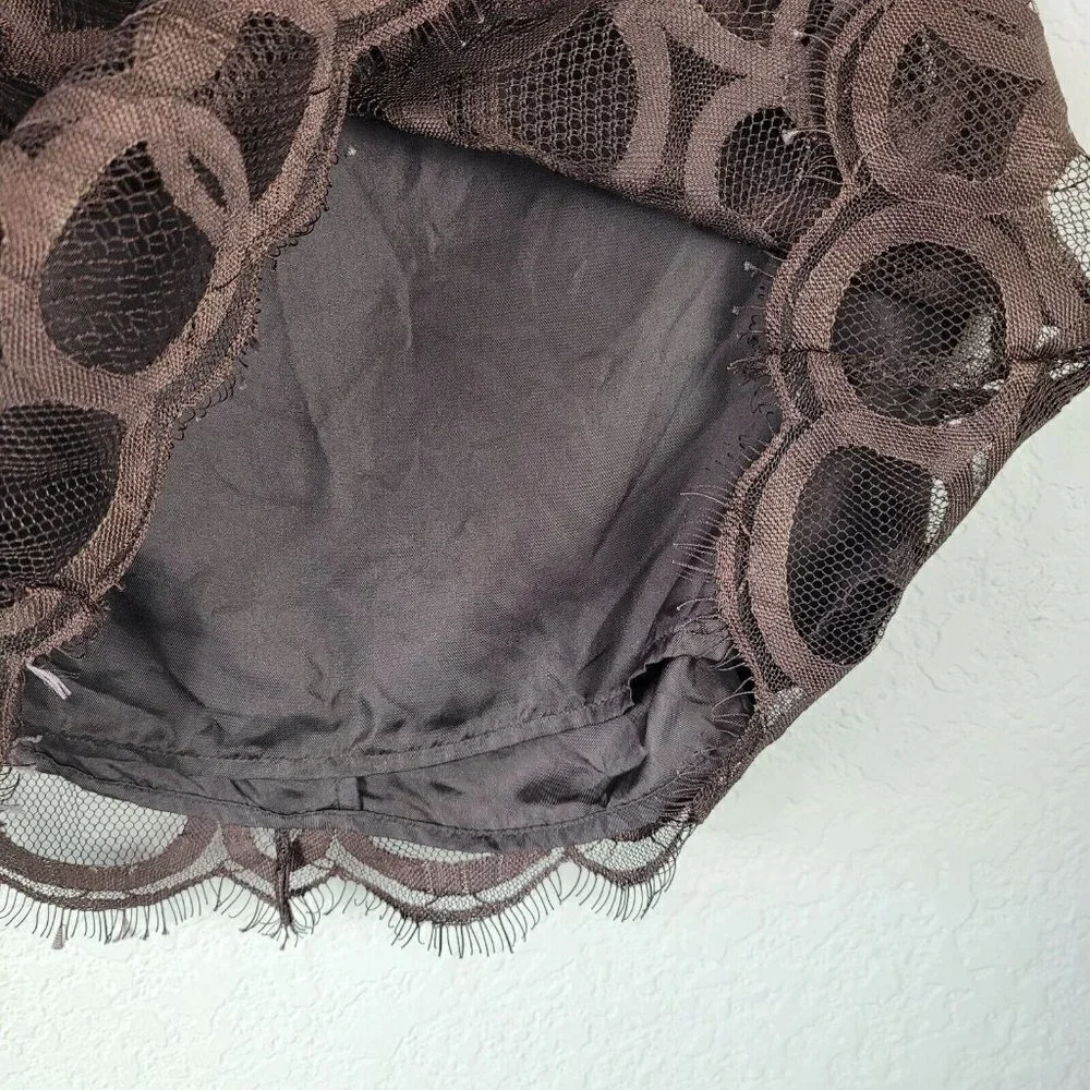Robert Rodriguez Sz 2 Off The Shoulder Top Lace Over Silk Brown Circle Design - Picture 9 of 11